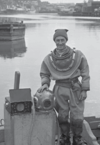 Bristol Diver Bob Broome in his diving gear on Bristol Harbour